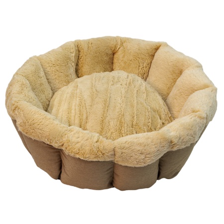 Лежак Pet Choice для собак и кошек, круглый с бортом 65х65х18 см, меховой, коричневый